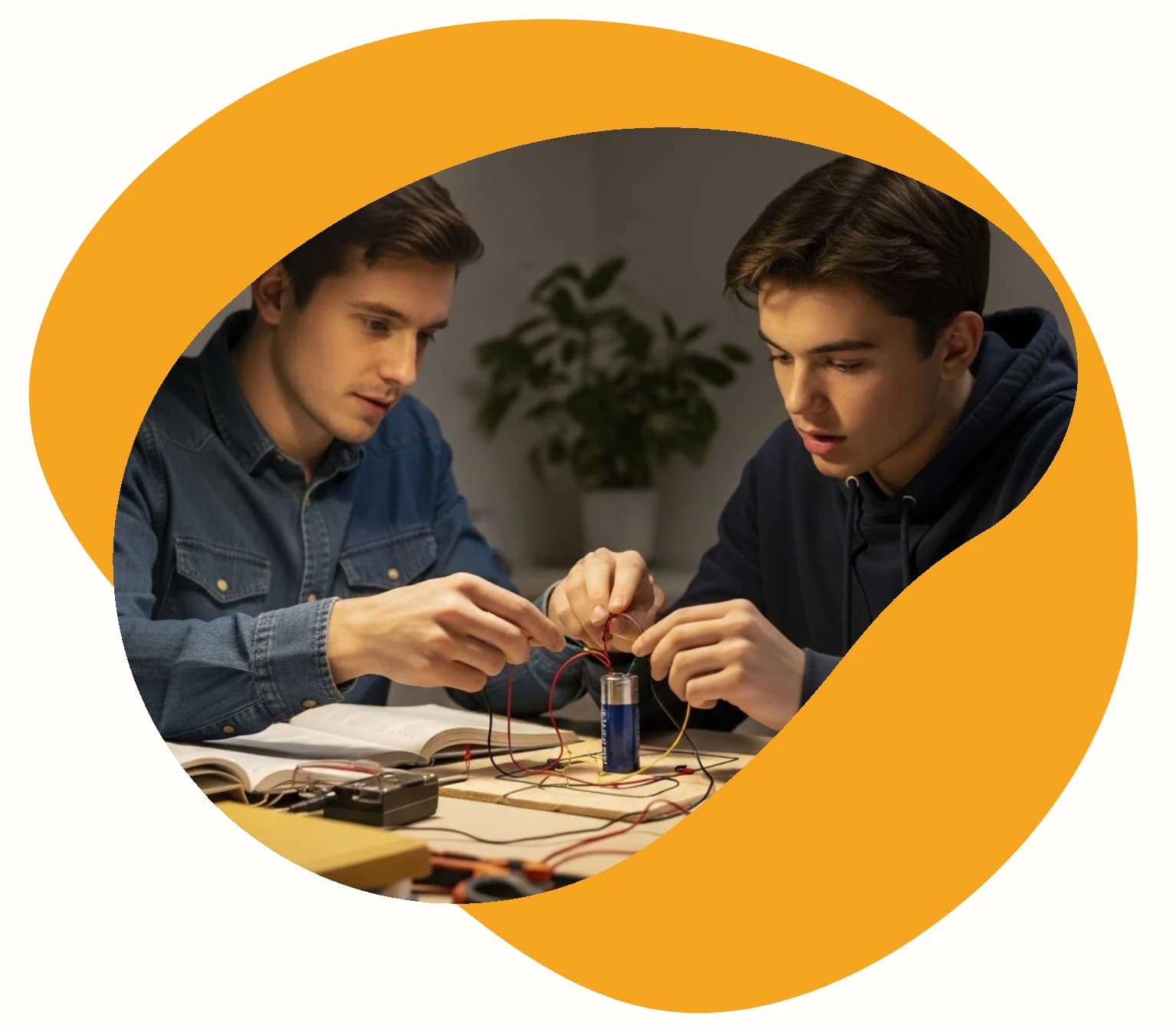 Professeure qui accompagne son élève durant un cours à domicile d'électronique à Saint-Germain-en-Laye