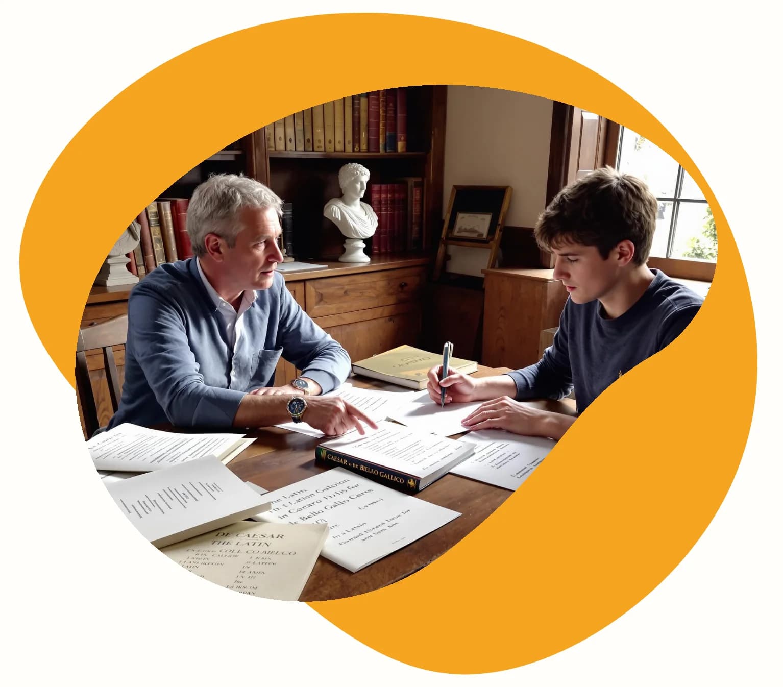 Professeure qui accompagne son élève durant un cours à domicile d'histoire-géographie à Vieux-Condé