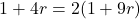 1+4r=2(1+9r)