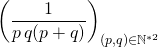 \displaystyle \left ( \frac 1 {p \, q (p + q)} \right)_{(p,q) \in \mathbb{N}^{*2}}