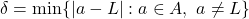 \delta=\min\{|a-L| : a\in A,\ a\neq L\}