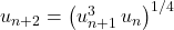 u_{n+2}=\left(u_{n+1}^3\,u_n\right)^{1/4}