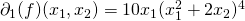 \partial_{1}(f)(x_{1},x_{2})=10 x_{1}(x_{1}^{2}+2x_{2})^{4}