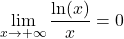 \lim\limits_{x \to +\infty} \dfrac{\ln(x)}{x} = 0