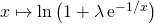 \quad x \mapsto \ln \left ( 1 + \lambda \, \textrm{e} ^{ - 1/x} \right )