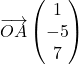 \overrightarrow{OA} \begin{pmatrix} 1 \\ -5 \\ 7 \\ \end{pmatrix}