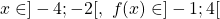 x\in ]-4;-2[,\ f(x) \in ]-1;4[