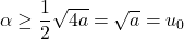 \alpha\geq\dfrac12\sqrt{4a}=\sqrt a=u_0
