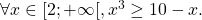 \forall x\in [2;+\infty[, x^{3}\geq 10-x.