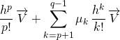 \quad  \quad \quad \displaystyle \frac{h^p} {p!} \, \overrightarrow {V} + \sum_{k = p + 1} ^{q - 1} \mu_k\,  \frac {h ^k} {k!} \, \overrightarrow {V}