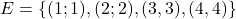 E=\left\lbrace (1;1), (2;2), (3,3), (4,4)\right\rbrace