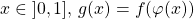 x \in\; ]0 , 1] , \,g(x) = f(\varphi(x))