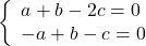 \left\{\begin{array}{l} a+b-2c=0 \\ -a+b-c=0 \end{array}\right.