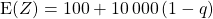 \textrm{E}(Z) = 100 +10\, 000 \,(1 - q)