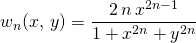 \quad \quad w_n(x ,\,  y) = \displaystyle \frac {2\,  n\, x^{2 n - 1} } {1 + x^{2 n} + y^{2 n}}