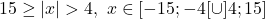 15\geq |x| >4,\ x \in [-15;-4 [\cup ]4;15]