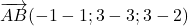 \overrightarrow{AB}(-1-1; 3-3; 3-2)