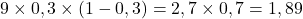 9 \times 0,3 \times ( 1 - 0,3 ) = 2,7 \times 0,7 = 1,89