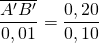 \displaystyle{\frac{\overline{A'B'}}{0,01}=\frac{0,20}{0,10}}
