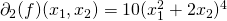 \partial_{2}(f)(x_{1},x_{2})=10(x_{1}^{2}+2x_{2})^{4}