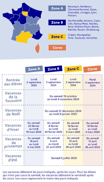 Vacances scolaires : Dates 2024-2025