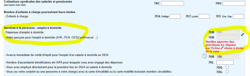 Déclaration d'impôts services à la personne et cours particuliers zone 7DB